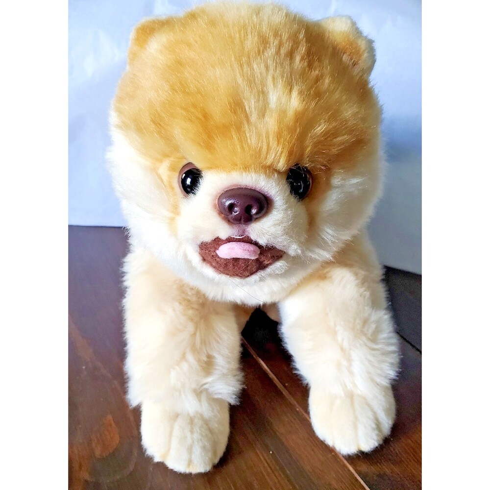 CU-MATE Plush Pomeranian Puppy Dog Laying Down 16" Gold Red Cream Realistic Soft